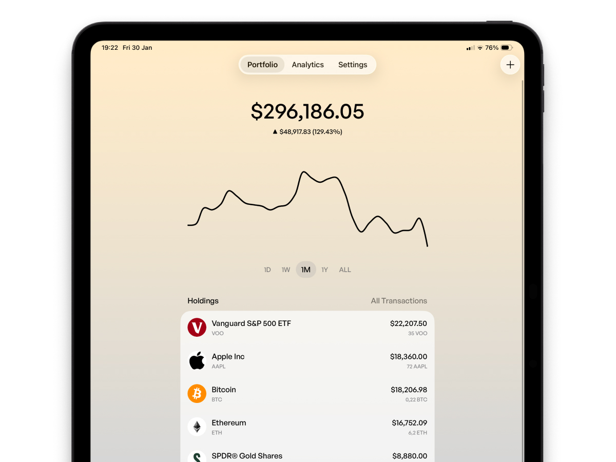 DecentWealth iPad app with expanded portfolio analytics