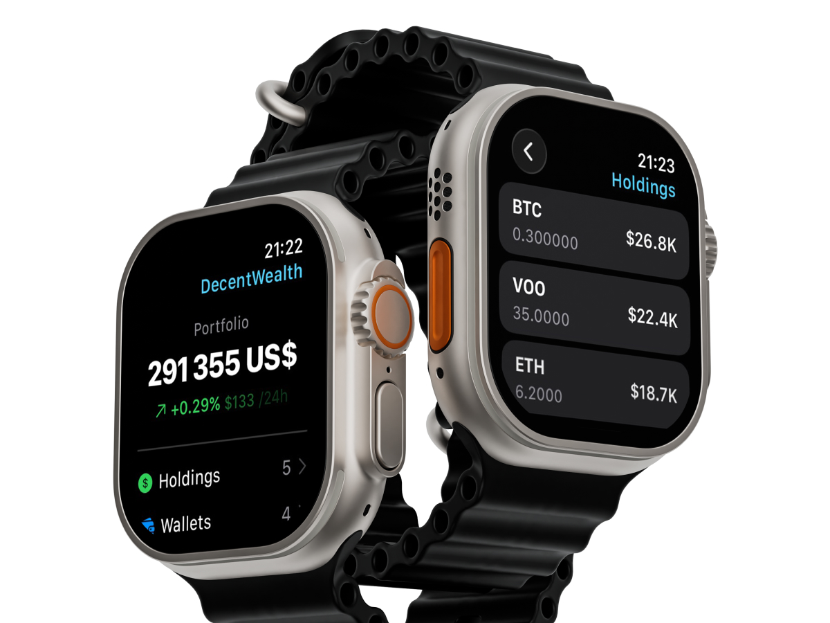 DecentWealth Apple Watch app showing portfolio summary